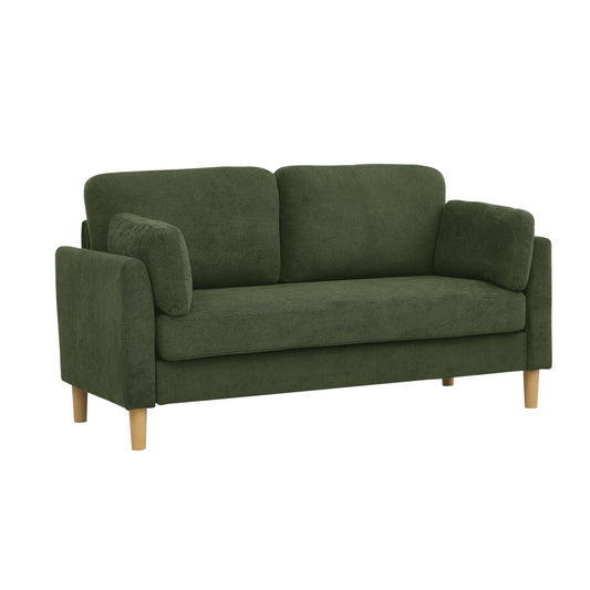 Canapé 2 places minimaliste moderne avec pieds en bois robustes, dossier moelleux et coussins d'accoudoirs