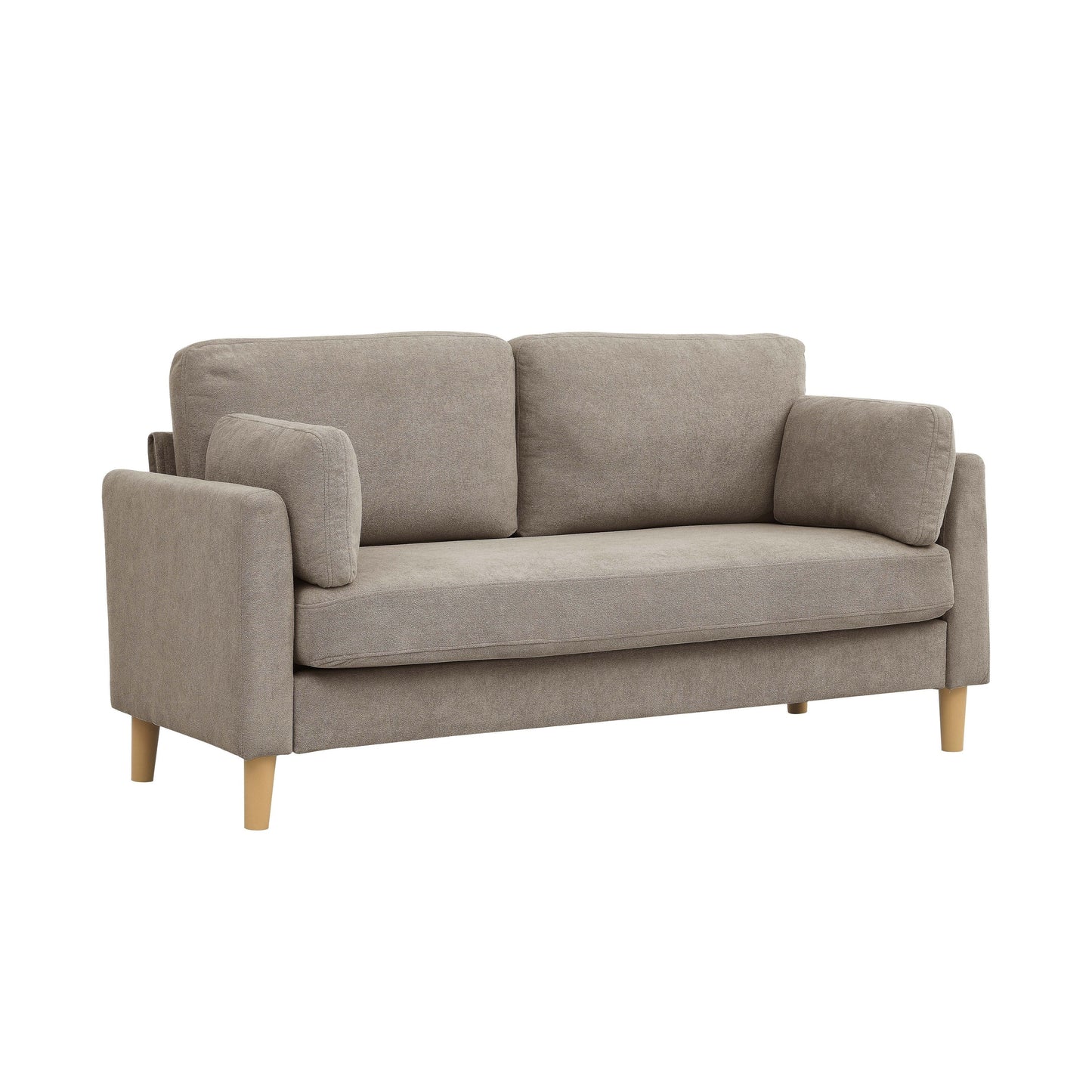 Canapé 2 places minimaliste moderne avec pieds en bois robustes, dossier moelleux et coussins d'accoudoirs