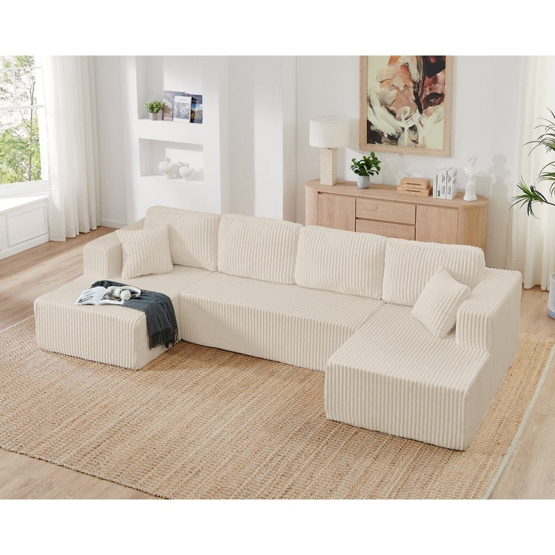 Canapé sectionnel modulaire en velours côtelé en forme de U, minimaliste et moderne - Canapé-lit compact et peu encombrant pour le salon et la chambre