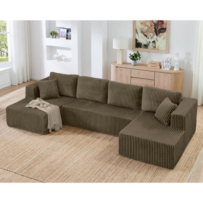 Canapé sectionnel modulaire en velours côtelé en forme de U, minimaliste et moderne - Canapé-lit compact et peu encombrant pour le salon et la chambre