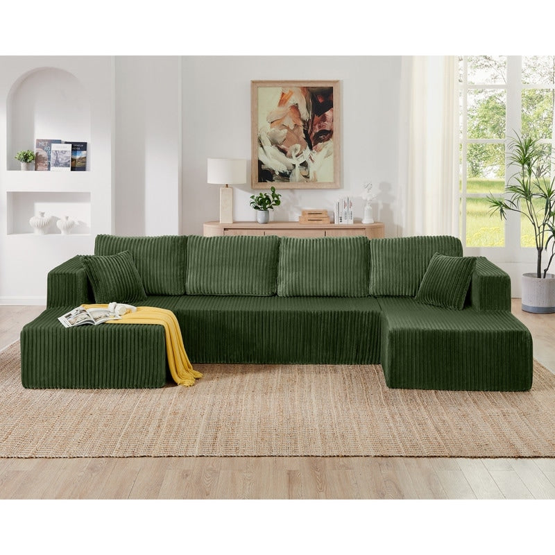 Canapé sectionnel modulaire en velours côtelé en forme de U, minimaliste et moderne - Canapé-lit compact et peu encombrant pour le salon et la chambre