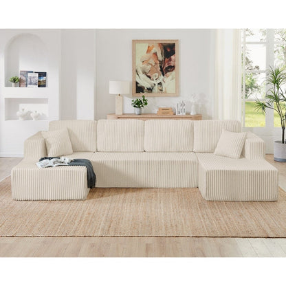 Canapé sectionnel modulaire en velours côtelé en forme de U, minimaliste et moderne - Canapé-lit compact et peu encombrant pour le salon et la chambre