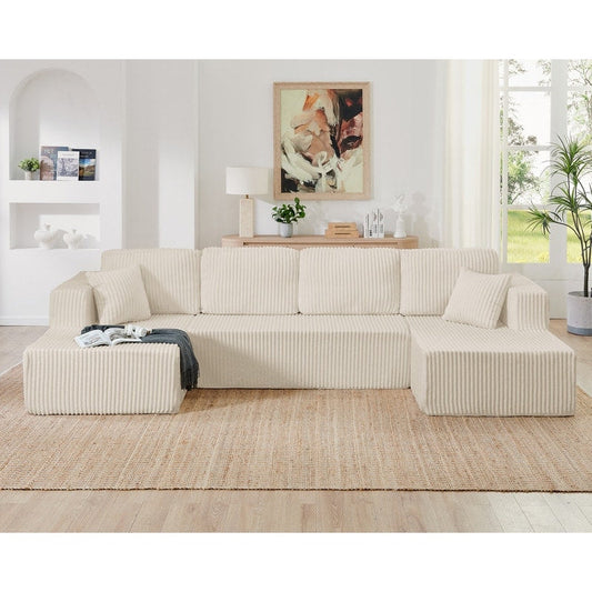 Canapé sectionnel modulaire en velours côtelé en forme de U, minimaliste et moderne - Canapé-lit compact et peu encombrant pour le salon et la chambre
