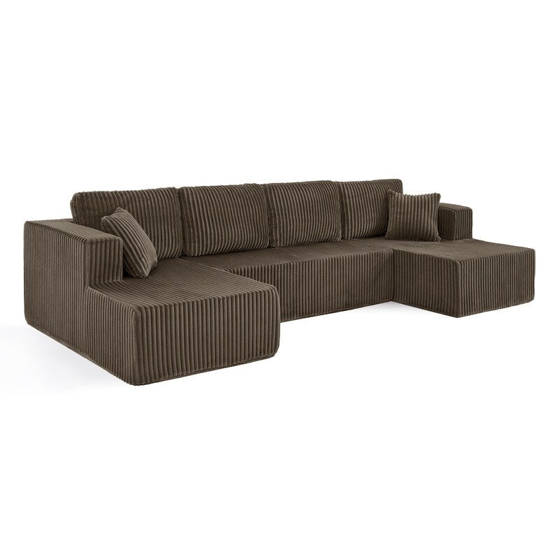 Canapé sectionnel modulaire en velours côtelé en forme de U, minimaliste et moderne - Canapé-lit compact et peu encombrant pour le salon et la chambre