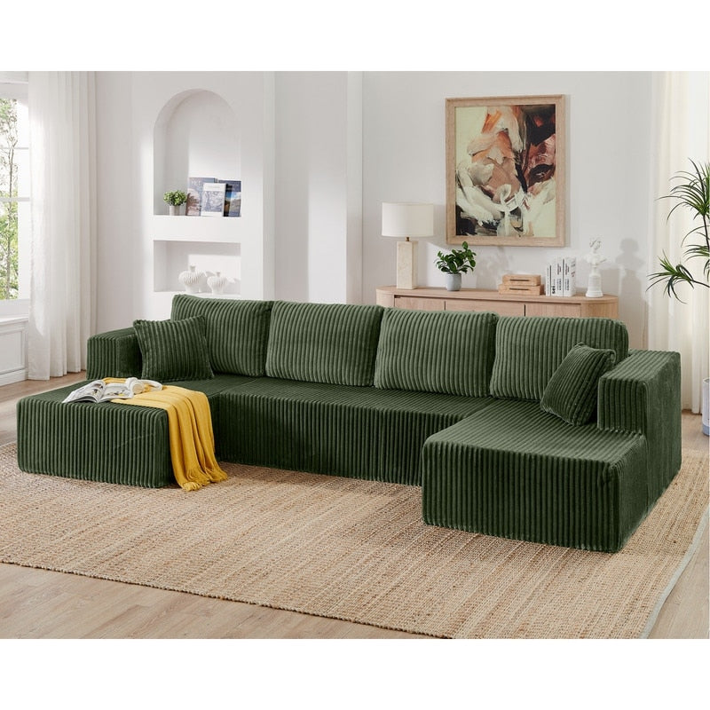 Canapé sectionnel modulaire en velours côtelé en forme de U, minimaliste et moderne - Canapé-lit compact et peu encombrant pour le salon et la chambre