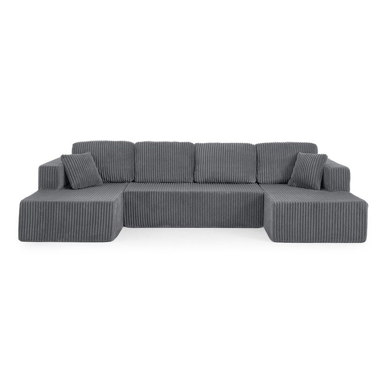 Canapé sectionnel modulaire en velours côtelé en forme de U, minimaliste et moderne - Canapé-lit compact et peu encombrant pour le salon et la chambre