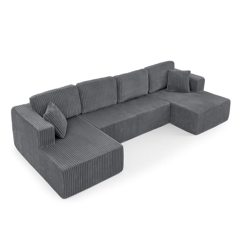 Canapé sectionnel modulaire en velours côtelé en forme de U, minimaliste et moderne - Canapé-lit compact et peu encombrant pour le salon et la chambre