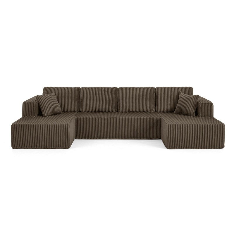 Canapé sectionnel modulaire en velours côtelé en forme de U, minimaliste et moderne - Canapé-lit compact et peu encombrant pour le salon et la chambre