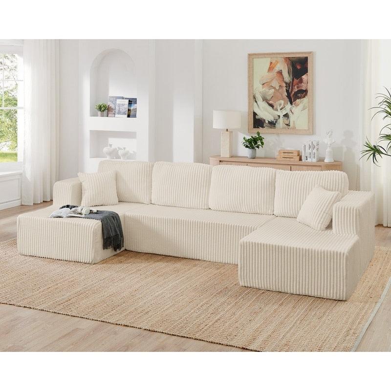 Canapé sectionnel modulaire en velours côtelé en forme de U, minimaliste et moderne - Canapé-lit compact et peu encombrant pour le salon et la chambre