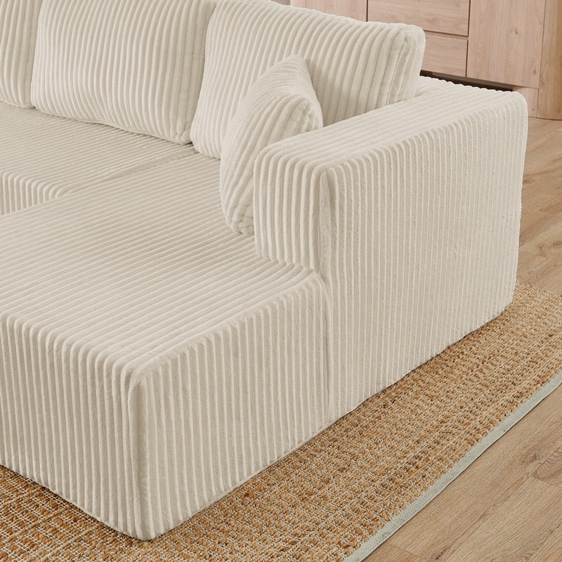 Canapé sectionnel modulaire en velours côtelé en forme de U, minimaliste et moderne - Canapé-lit compact et peu encombrant pour le salon et la chambre