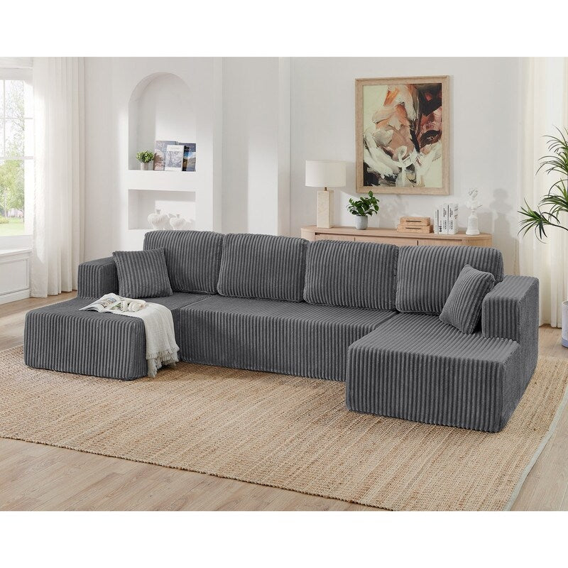 Canapé sectionnel modulaire en velours côtelé en forme de U, minimaliste et moderne - Canapé-lit compact et peu encombrant pour le salon et la chambre