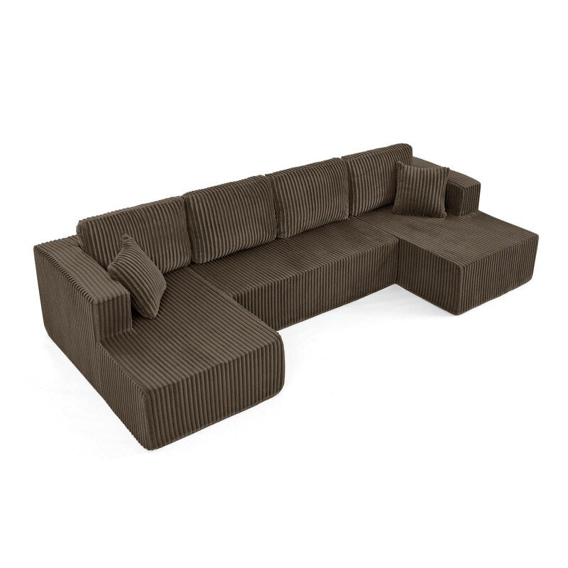 Canapé sectionnel modulaire en velours côtelé en forme de U, minimaliste et moderne - Canapé-lit compact et peu encombrant pour le salon et la chambre