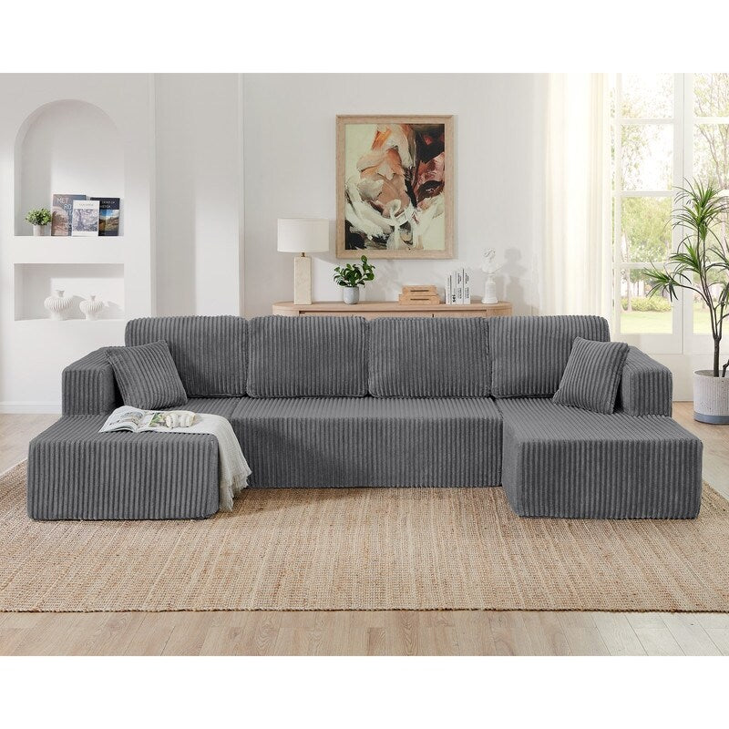 Canapé sectionnel modulaire en velours côtelé en forme de U, minimaliste et moderne - Canapé-lit compact et peu encombrant pour le salon et la chambre