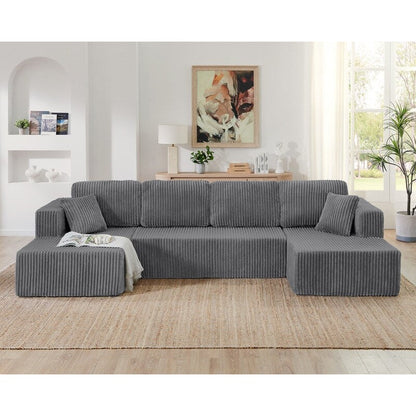 Canapé sectionnel modulaire en velours côtelé en forme de U, minimaliste et moderne - Canapé-lit compact et peu encombrant pour le salon et la chambre