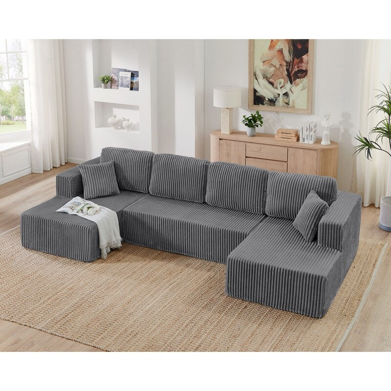 Canapé sectionnel modulaire en velours côtelé en forme de U, minimaliste et moderne - Canapé-lit compact et peu encombrant pour le salon et la chambre