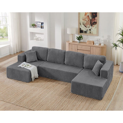 Canapé sectionnel modulaire en velours côtelé en forme de U, minimaliste et moderne - Canapé-lit compact et peu encombrant pour le salon et la chambre