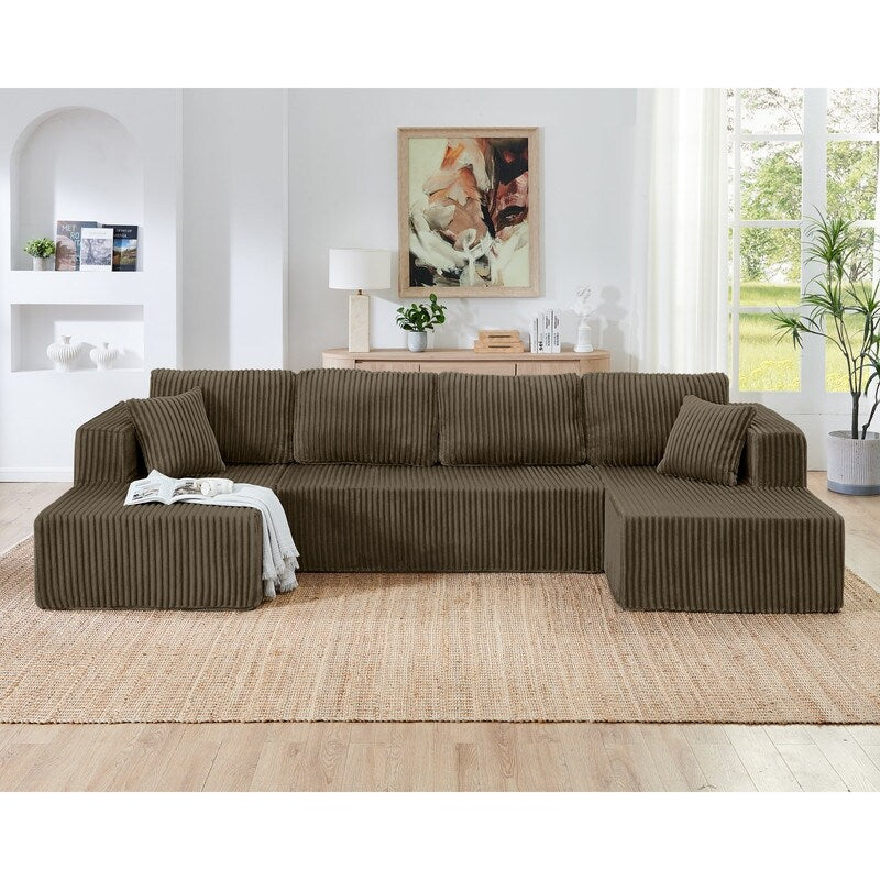 Canapé sectionnel modulaire en velours côtelé en forme de U, minimaliste et moderne - Canapé-lit compact et peu encombrant pour le salon et la chambre
