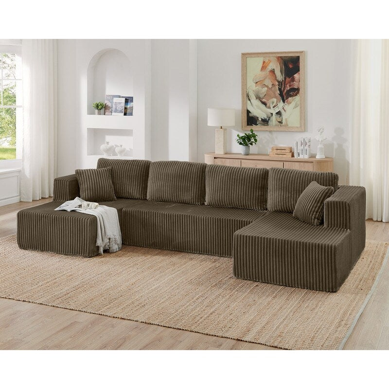 Canapé sectionnel modulaire en velours côtelé en forme de U, minimaliste et moderne - Canapé-lit compact et peu encombrant pour le salon et la chambre