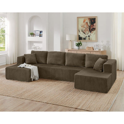 Canapé sectionnel modulaire en velours côtelé en forme de U, minimaliste et moderne - Canapé-lit compact et peu encombrant pour le salon et la chambre