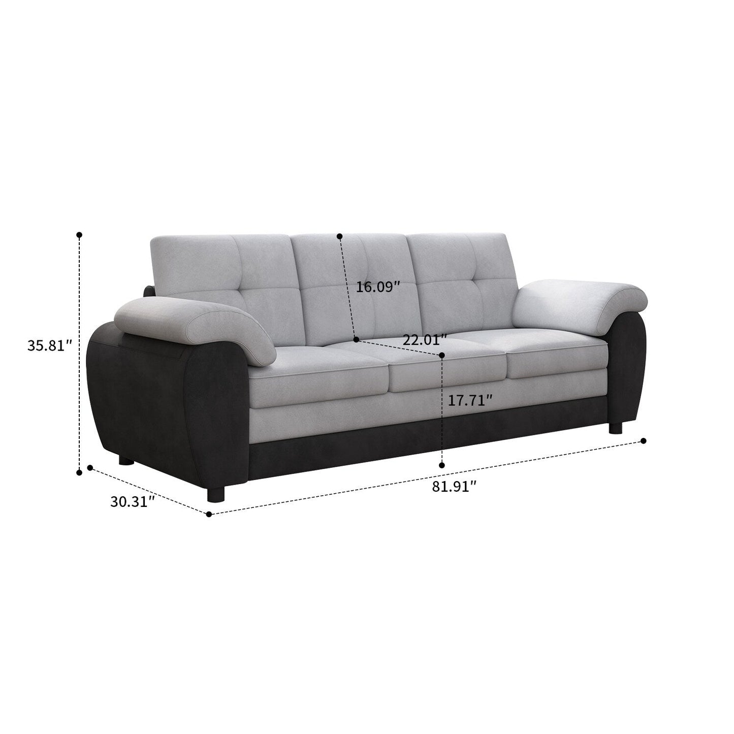 Canapé trois places moderne et minimaliste, rembourré, avec tissu en velours et accoudoirs en coussin, pour le salon