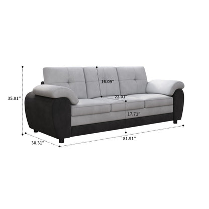 Canapé trois places moderne et minimaliste, rembourré, avec tissu en velours et accoudoirs en coussin, pour le salon