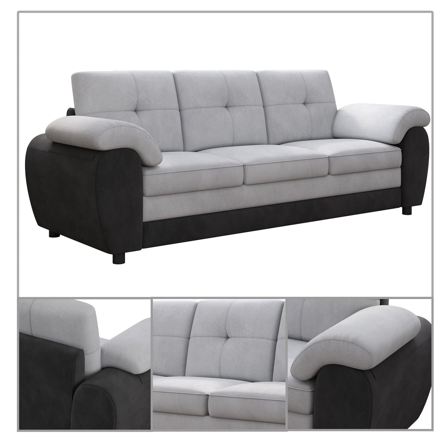 Canapé trois places moderne et minimaliste, rembourré, avec tissu en velours et accoudoirs en coussin, pour le salon