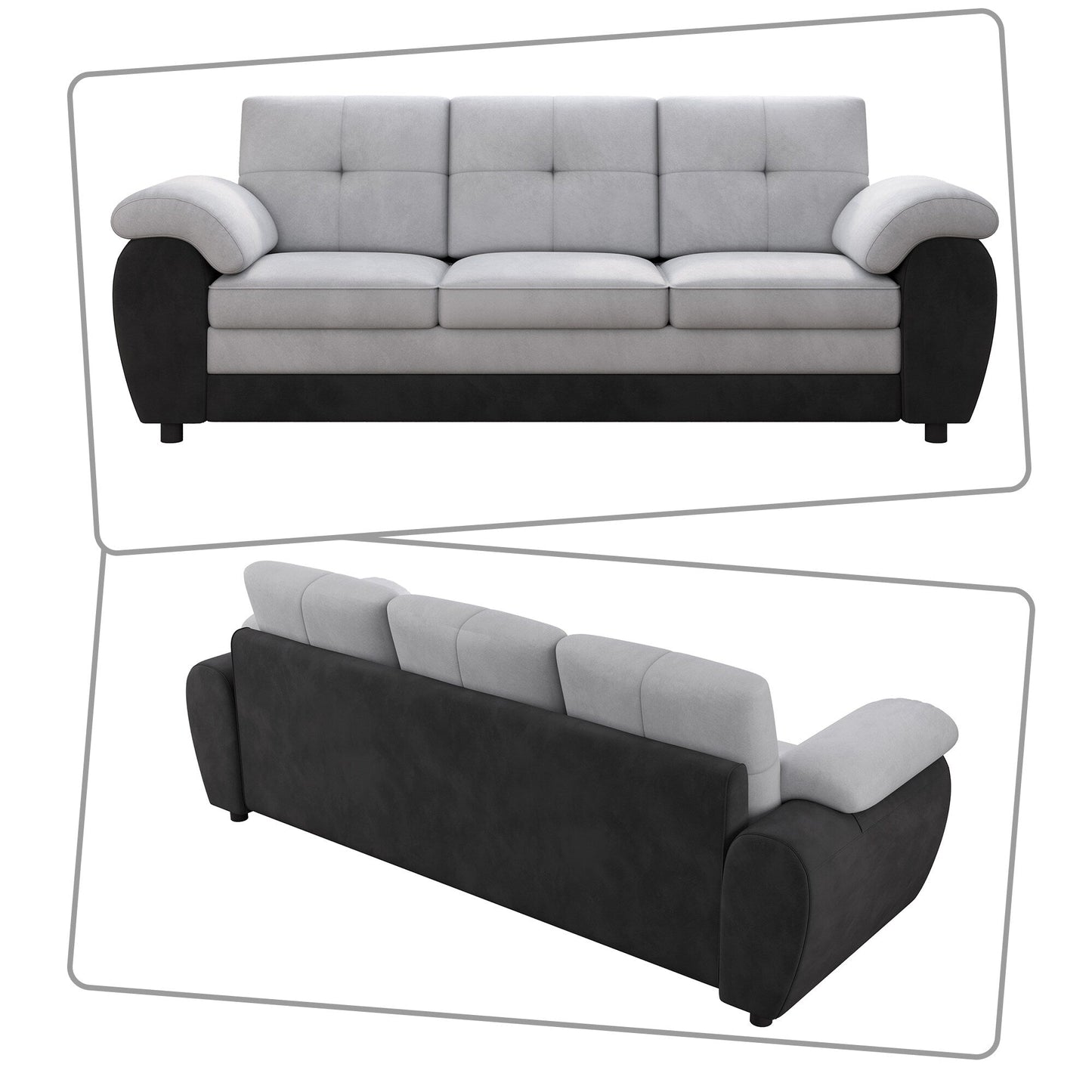 Canapé trois places moderne et minimaliste, rembourré, avec tissu en velours et accoudoirs en coussin, pour le salon