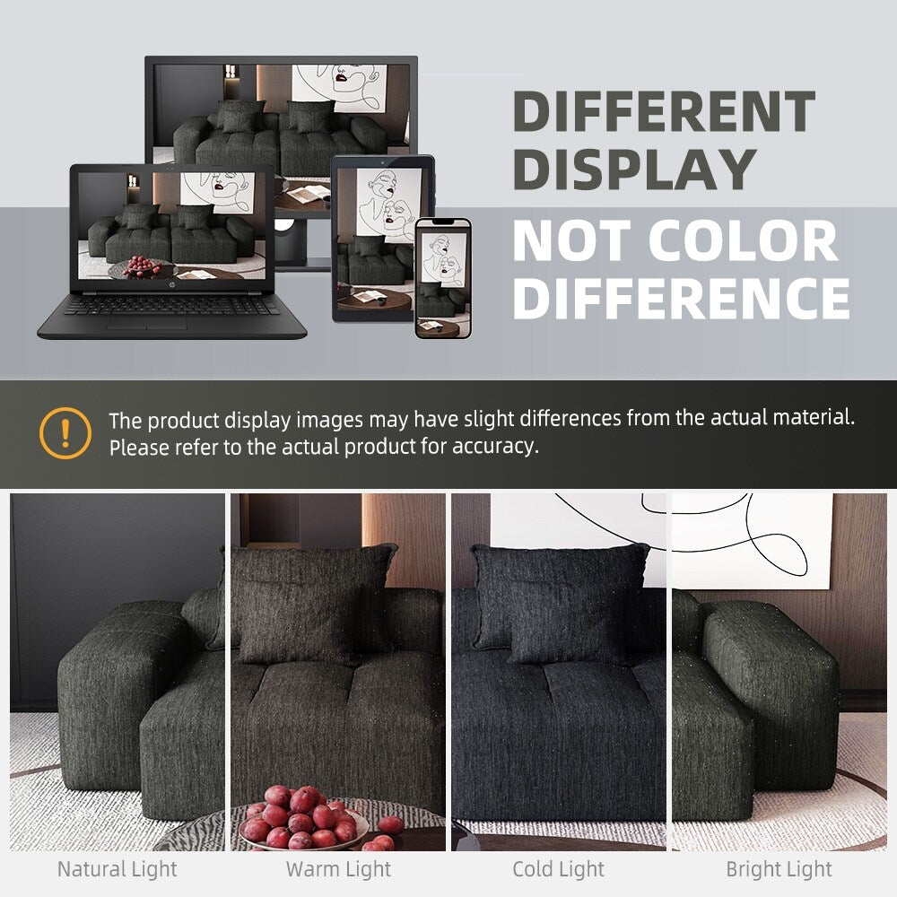 Canapé modulaire moderne en chenille avec 2 chaises longues, 2 accoudoirs et 4 coussins pour le salon