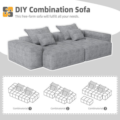 Canapé modulaire moderne en chenille avec 2 chaises longues, 2 accoudoirs et 4 coussins pour le salon