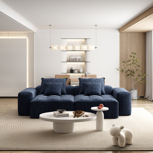 Canapé modulaire moderne en chenille avec 2 chaises longues, 2 accoudoirs et 4 coussins pour le salon
