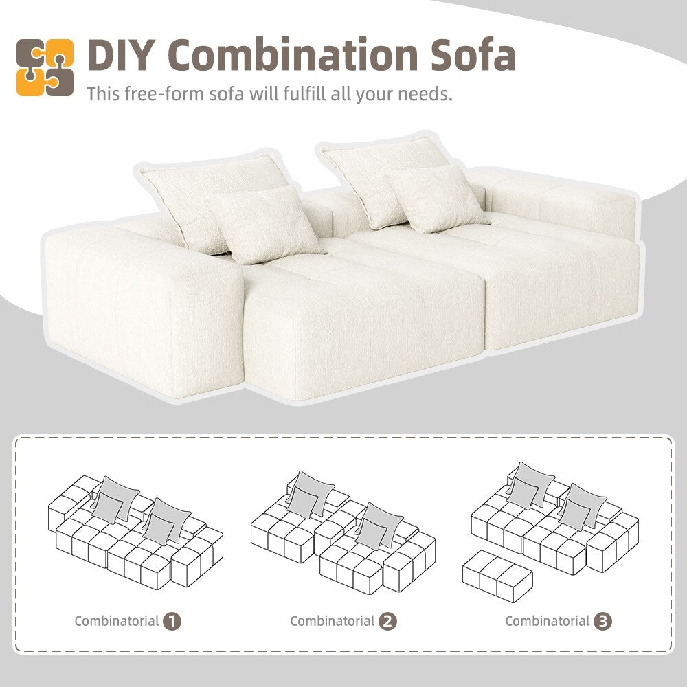 Canapé modulaire moderne en chenille avec 2 chaises longues, 2 accoudoirs et 4 coussins pour le salon