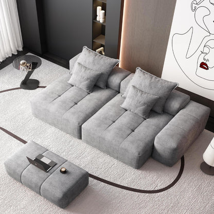 Canapé modulaire moderne en chenille avec 2 chaises longues, 2 accoudoirs et 4 coussins pour le salon