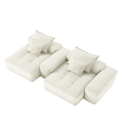 Canapé modulaire moderne en chenille avec 2 chaises longues, 2 accoudoirs et 4 coussins pour le salon