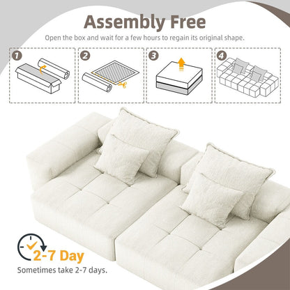 Canapé modulaire moderne en chenille avec 2 chaises longues, 2 accoudoirs et 4 coussins pour le salon