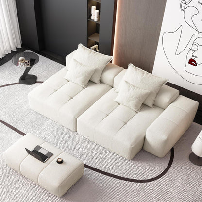 Canapé modulaire moderne en chenille avec 2 chaises longues, 2 accoudoirs et 4 coussins pour le salon