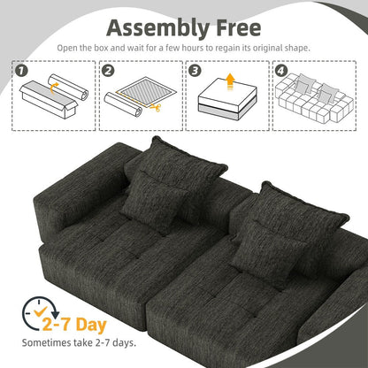 Canapé modulaire moderne en chenille avec 2 chaises longues, 2 accoudoirs et 4 coussins pour le salon