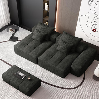 Canapé modulaire moderne en chenille avec 2 chaises longues, 2 accoudoirs et 4 coussins pour le salon