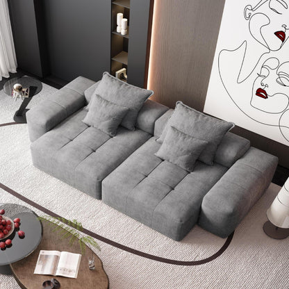 Canapé modulaire moderne en chenille avec 2 chaises longues, 2 accoudoirs et 4 coussins pour le salon