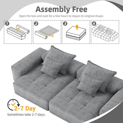 Canapé modulaire moderne en chenille avec 2 chaises longues, 2 accoudoirs et 4 coussins pour le salon