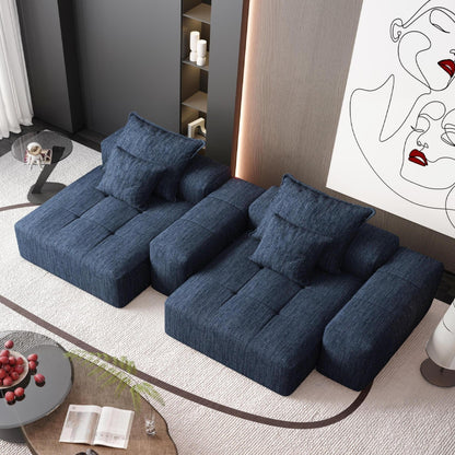 Canapé modulaire moderne en chenille avec 2 chaises longues, 2 accoudoirs et 4 coussins pour le salon