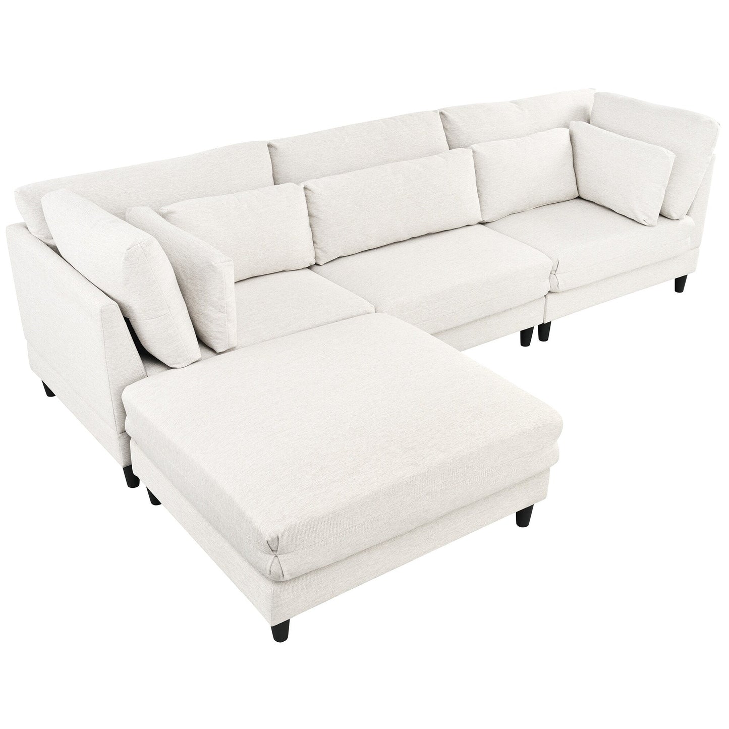 Canapé modulable moderne en L 4 places avec 5 coussins et pouf amovible pour salon ou bureau