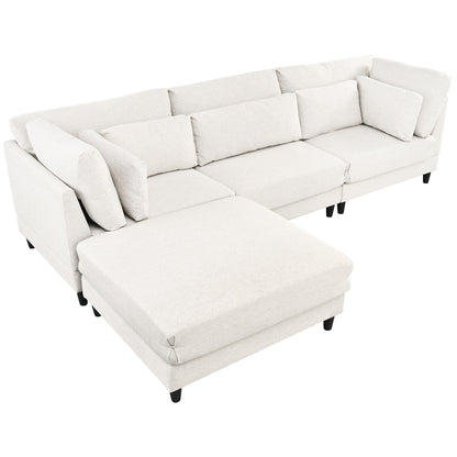 Canapé modulable moderne en L 4 places avec 5 coussins et pouf amovible pour salon ou bureau