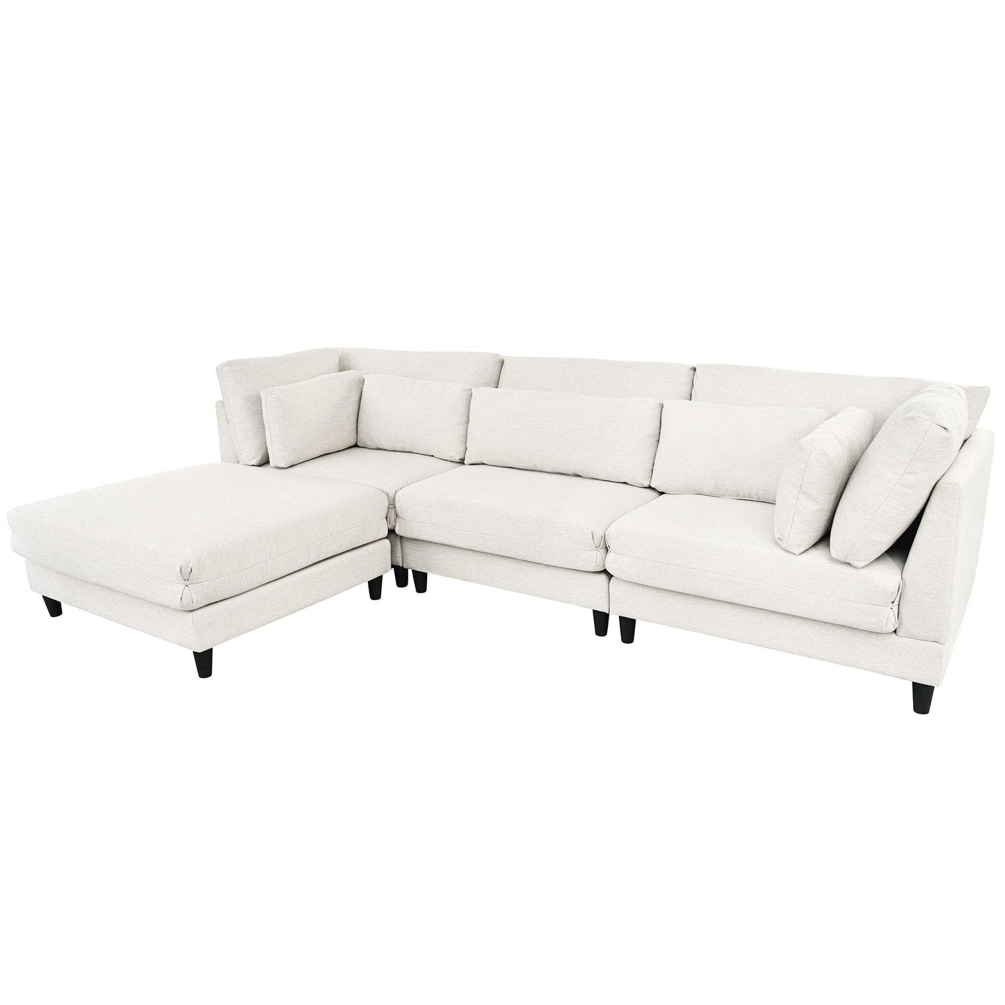 Canapé modulable moderne en L 4 places avec 5 coussins et pouf amovible pour salon ou bureau