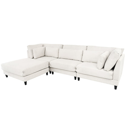 Canapé modulable moderne en L 4 places avec 5 coussins et pouf amovible pour salon ou bureau