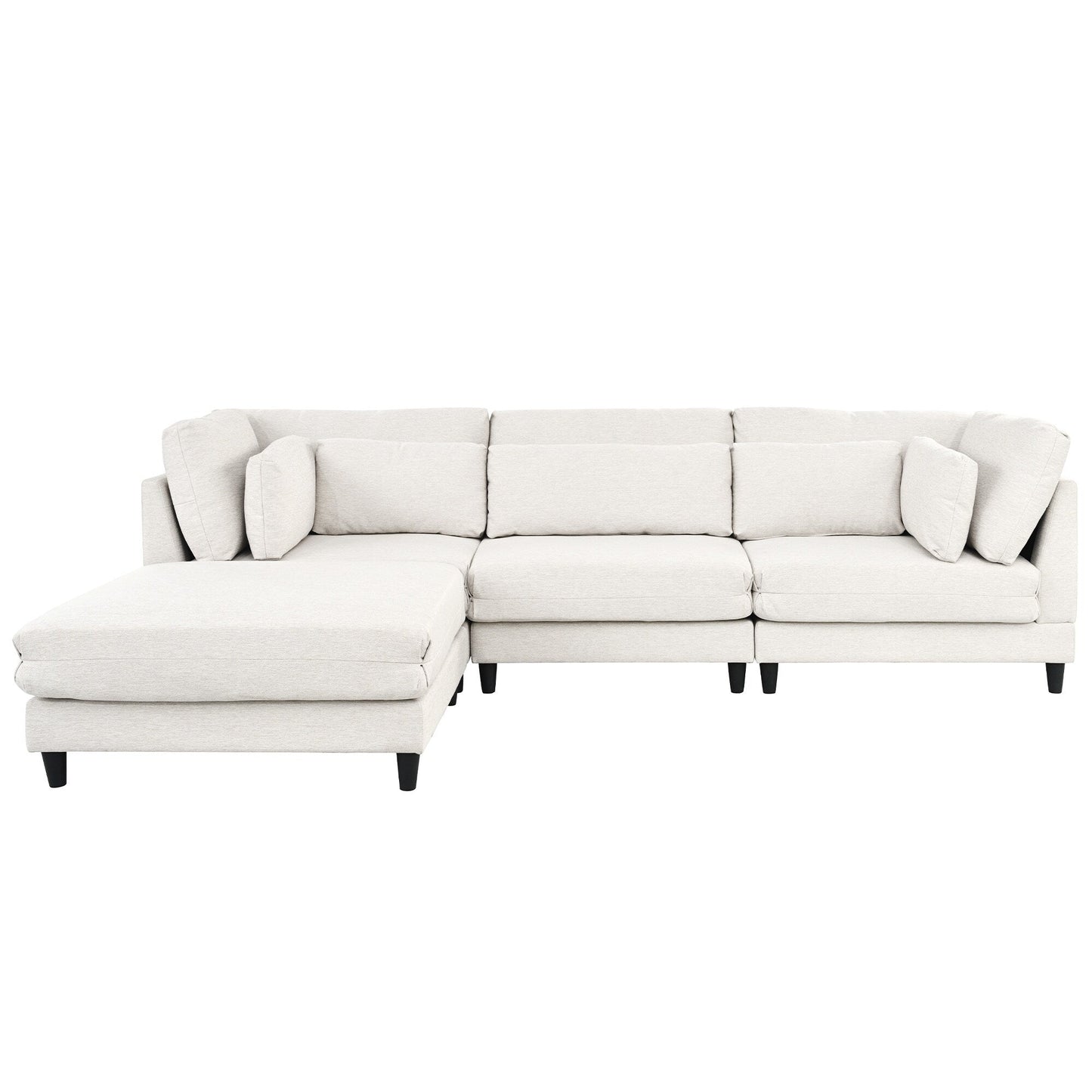 Canapé modulable moderne en L 4 places avec 5 coussins et pouf amovible pour salon ou bureau
