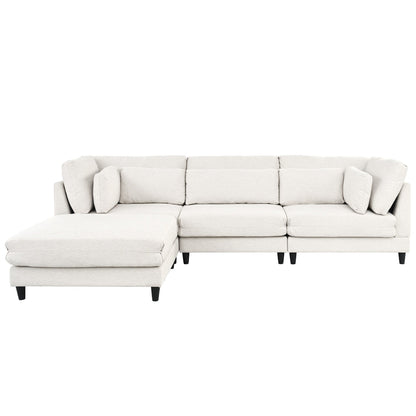 Canapé modulable moderne en L 4 places avec 5 coussins et pouf amovible pour salon ou bureau