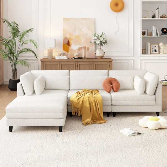 Canapé modulable moderne en L 4 places avec 5 coussins et pouf amovible pour salon ou bureau