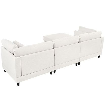 Canapé modulable moderne en L 4 places avec 5 coussins et pouf amovible pour salon ou bureau