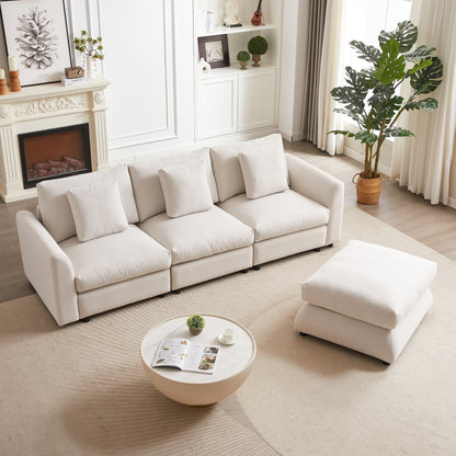 Canapé modulaire moderne en L avec pouf, 3 coussins et 3 oreillers pour le salon