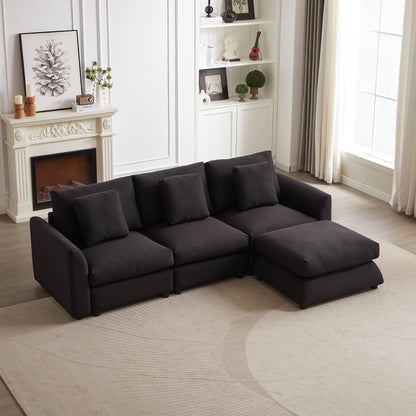 Canapé modulaire moderne en L avec pouf, 3 coussins et 3 oreillers pour le salon